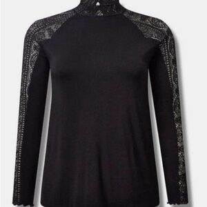 Torrid Black Blouse with Mandarin Collar Fitted Design and Lace Details